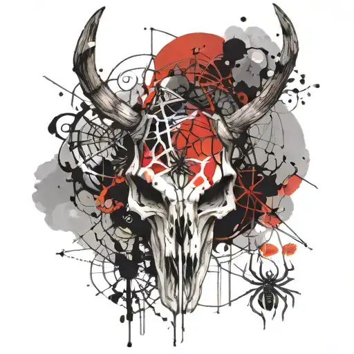 deer skull with spider web  tattoo design idea