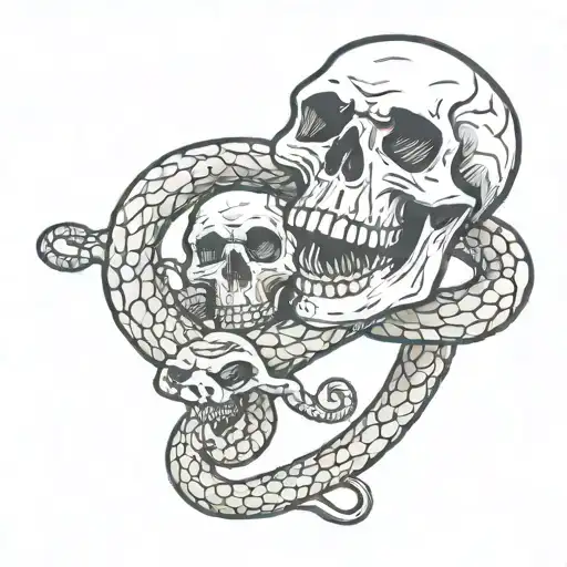 skull being eaten by devil snake coiled tattoo design idea