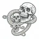 skull being eaten by devil snake coiled tattoo design idea