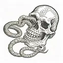 skull being eaten by devil snake coiled tattoo design idea