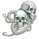 skull being eaten by devil snake coiled tattoo design idea