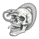skull being eaten by devil snake coiled tattoo design idea