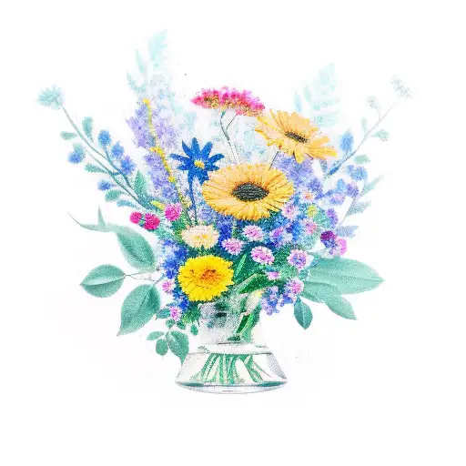 broken vase with flowers tattoo design idea