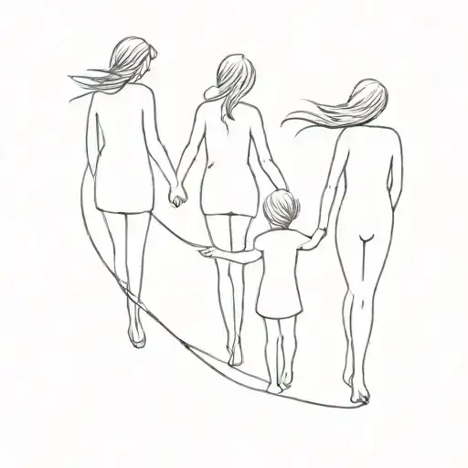 a mother who accompanies her 3 children on the right path tattoo design idea