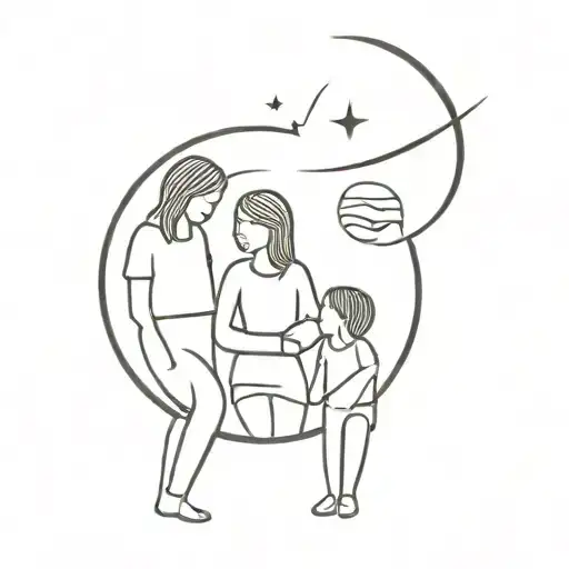 a mother who accompanies her 3 children to the moon tattoo design idea