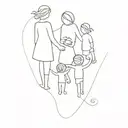 a mother who accompanies her 3 children on the right path tattoo design idea