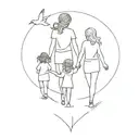 a mother who accompanies her 3 children on the right path tattoo design idea