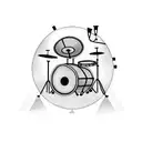 A drum set surrounded by historical symbols tattoo design idea