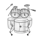A drum set surrounded by historical symbols tattoo design idea
