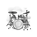 A drum set surrounded by historical symbols tattoo design idea
