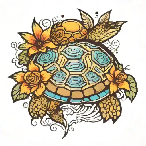 always on my mind forever in my heart turtle with sun, sunbeams, and clouds  tattoo design idea