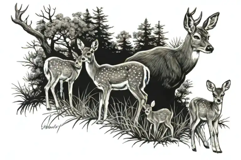 Buck, Doe, Fawns tattoo design idea