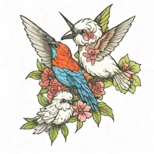 Hummingbird and bichon frise playing together tattoo design idea