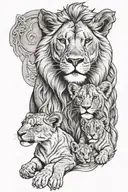 female lion with 4 cubs surrounded tattoo design idea