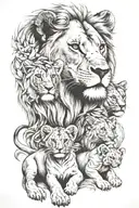female lion with 4 cubs surrounded tattoo design idea