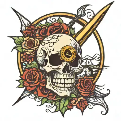 Grateful Dead stealie with moon in skull tattoo design idea
