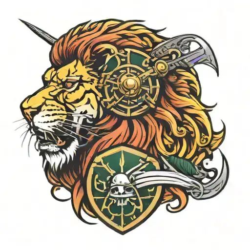 lion and spartan warrior tattoo design idea