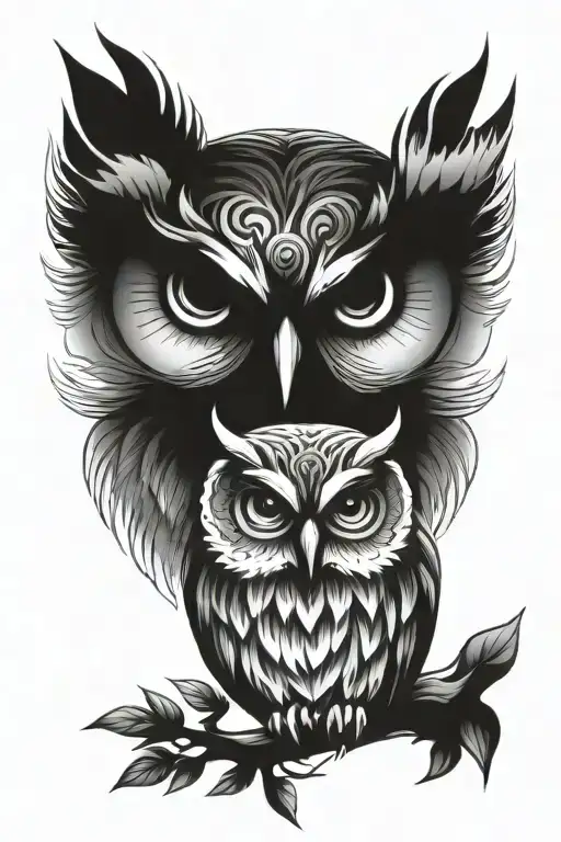 good face owl tattoo design idea