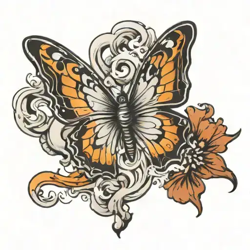 butterfly and smoke rising tattoo design idea