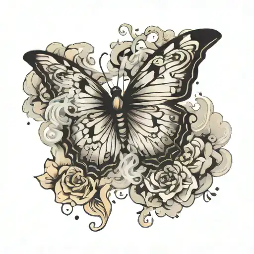 butterfly and smoke forming tattoo design idea
