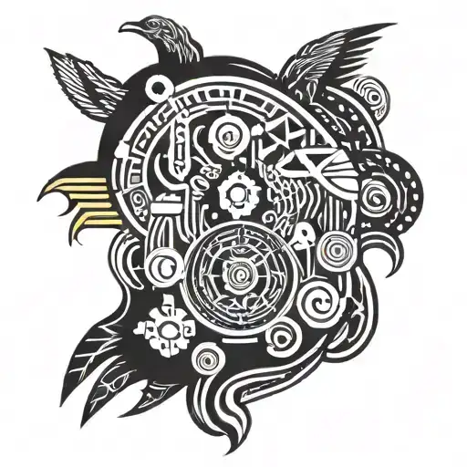 A tribal design incorporating symbols of Venezuela and Ecuador, with a hidden DJ motif to represent the client's heritage and occupation tattoo design idea