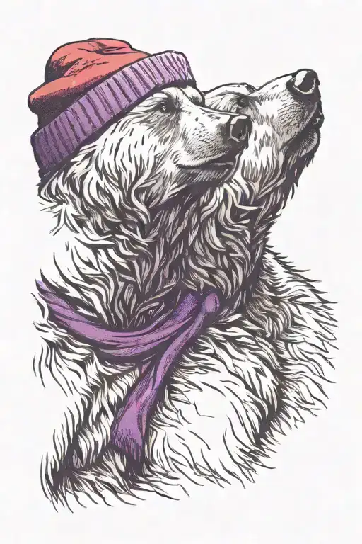 Two bears (like the bear of Berlin) in profile facing each other, one wearing a purple woolly hat, the other a red one tattoo design idea