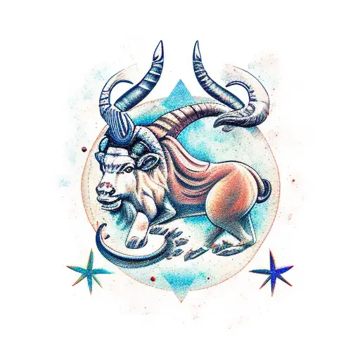 Aries, stars, jeep, catfish, nature tattoo design idea