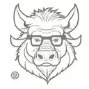 bebop with a boar head with glasses close up front view tattoo design idea