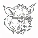 bebop with a boar head with glasses close up front view tattoo design idea