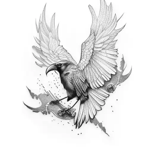 raven pen wing tattoo design idea
