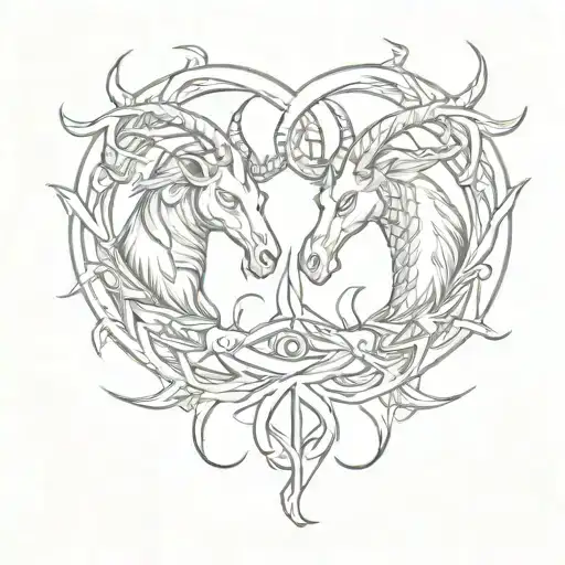 Capricorn and Pisces symbol intertwined tattoo design idea