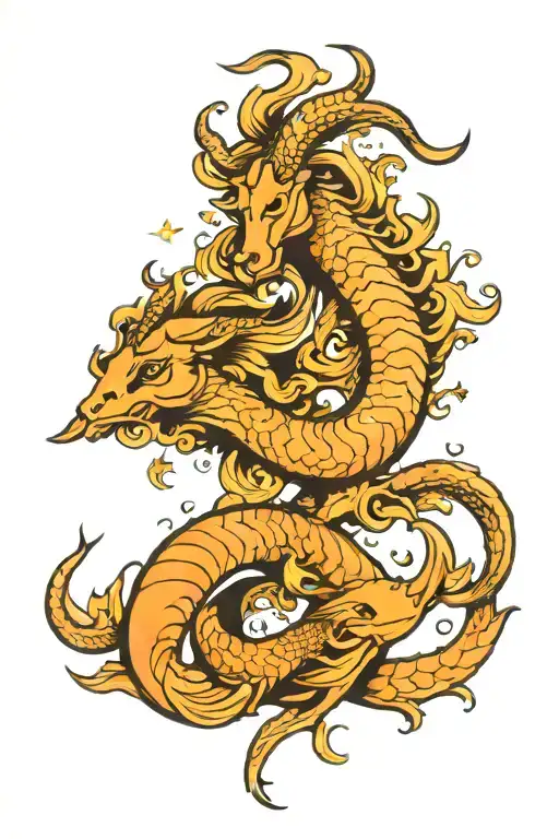 Capricorn and pisces zodiac sign tattoo design idea