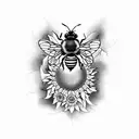 A blackwork tattoo of a bee hive with sunflowers growing around it tattoo design idea