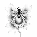 A blackwork tattoo of a bee hive with sunflowers growing around it tattoo design idea
