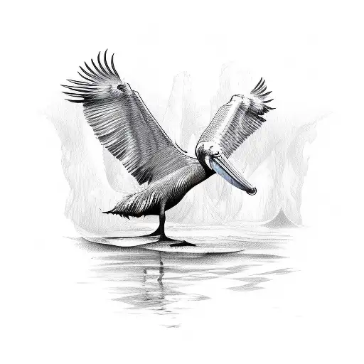 standing pelican wings spread tattoo design idea