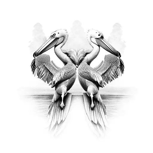 standing pelican wings spread tattoo design idea
