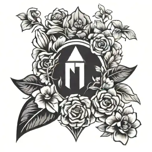 mass effect n7 symbol surrounded by flowers tattoo design idea