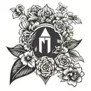 mass effect n7 symbol surrounded by flowers tattoo design idea