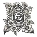 mass effect n7 symbol surrounded by flowers tattoo design idea