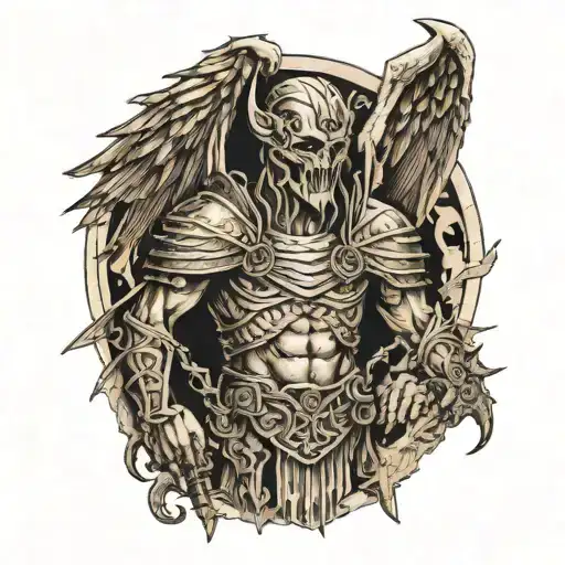Draugr, Valkyries Wings, North Mythology, Uncut Image, Dark Fantasy, Tattoo Sketch, Brutal, Warrior tattoo design idea