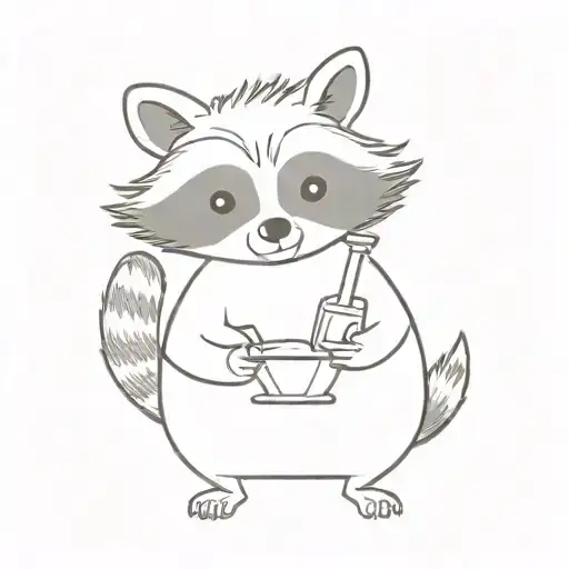 furry raccoon holding one martini glass with both hands in front of his belly tattoo design idea
