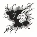 A swirling storm cloud with lightning bolts striking down towards a hand tattoo design idea