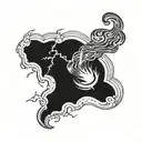 A swirling storm cloud with lightning bolts striking down towards a hand tattoo design idea