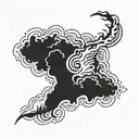 A swirling storm cloud with lightning bolts striking down towards a hand tattoo design idea