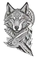 2D aztec style wolf head with crescent moon tattoo design idea