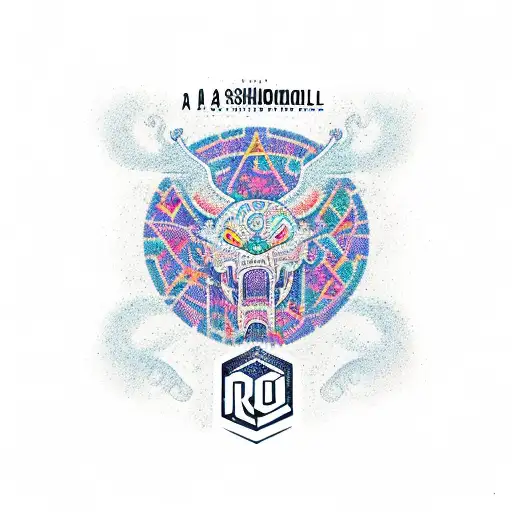 A new-school design of a RICO logo with a mix of vibrant colors and techno-inspired patterns tattoo design idea