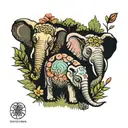 elephant and hippo surrounded by nature tattoo design idea
