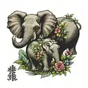 elephant and hippo surrounded by nature tattoo design idea