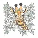 giraffe surrounded by flowers tattoo design idea