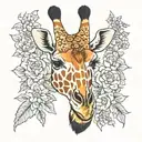 giraffe surrounded by flowers tattoo design idea
